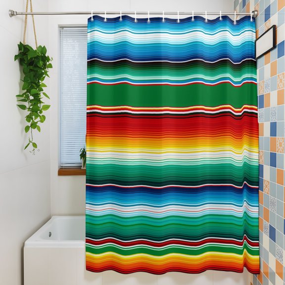 Shower Curtain, Abstract Mexican Stripes Waterproof Polyester Fabric Bath Curtain with Hooks for Bathroom Bathtub Stalls, Red Green Blue Line 36x72IN