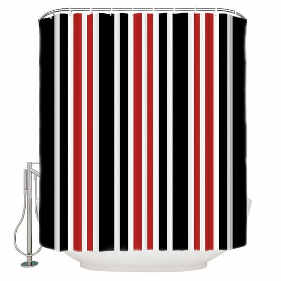 Shower Curtain, Abstract Modern Lines Waterproof Shower Curtain Set with Hooks for Bathroom Showers,Stalls and Bathtubs,36x72In Red Black White Stripes