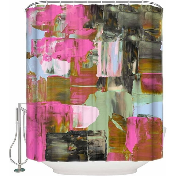 Shower Curtain, Abstract Modern Pink Brown Oil Painting Washable Shower Curtain With Hooks Bath Decor Fabric Shower Curtains For Bathroom, Hotel, Stalls, Bathtubs 36"W x 72"L