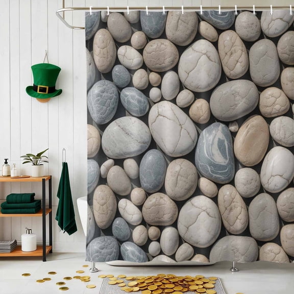 Shower Curtain, Abstract Natural Grey Cobblestone Waterproof Shower Curtain Set with Hooks for Bathroom Showers,Stalls and Bathtubs,72x72In Modern Grey Pebble Stone