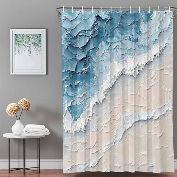 Shower Curtain,Abstract Ocean Scene Oil Painting Art Waterproof Shower Curtain Set with Hooks for Bathroom Showers,Stalls and Bathtubs,36x72in,Natural Sea Wave Beach