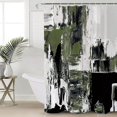 Shower Curtain Abstract Oil Painting Style Olive Green Black Waterproof
