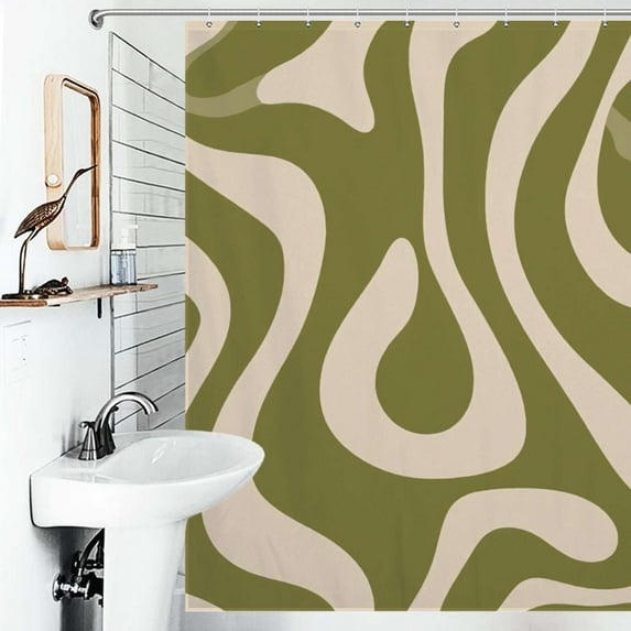 Shower Curtain Abstract Olive Green Wavy Pattern Bathroom Waterproof Polyester Home Ration Curtain With Hook