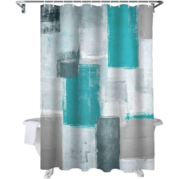 Shower Curtain Abstract Paint Art Graffiti Lattice Shower Curtains for Bathroom Decor Teal Turquoise and Grey Shower Curtain Sets with Hooks Waterproof Fabric Bath Curtain Small Stall 36" X 72"