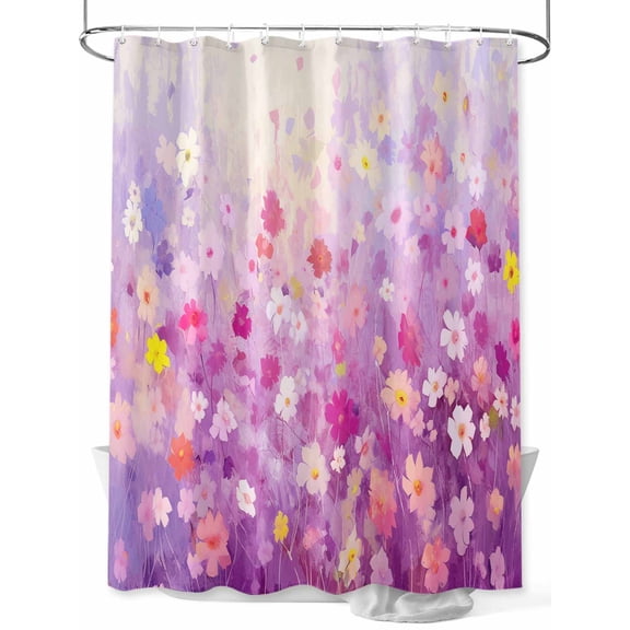 Shower Curtain Abstract Plant Bathroom Curtains with Hooks, Waterproof Fabric PPurple Daisy Full Spring Flowers Bath Shower Curtains Set for Bathroom Bathtubs Decor 36x72 Inch