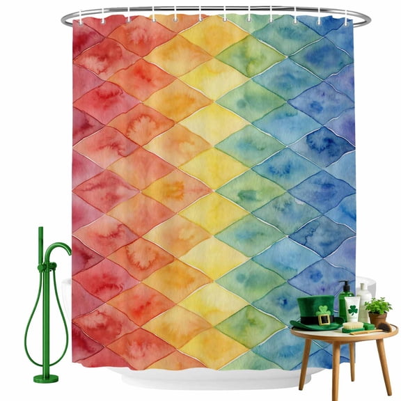 Shower Curtain, Abstract Rainbow Geometric Waterproof Shower Curtain Set with Hooks for Bathroom Showers,Stalls and Bathtubs,36x72In Gradient Diamond Shape
