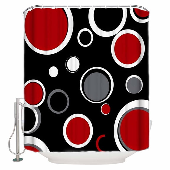 Shower Curtain, Abstract Red Black Circle Waterproof Shower Curtain Set with Hooks for Bathroom Showers,Stalls and Bathtubs,36x72In Color Block on Black