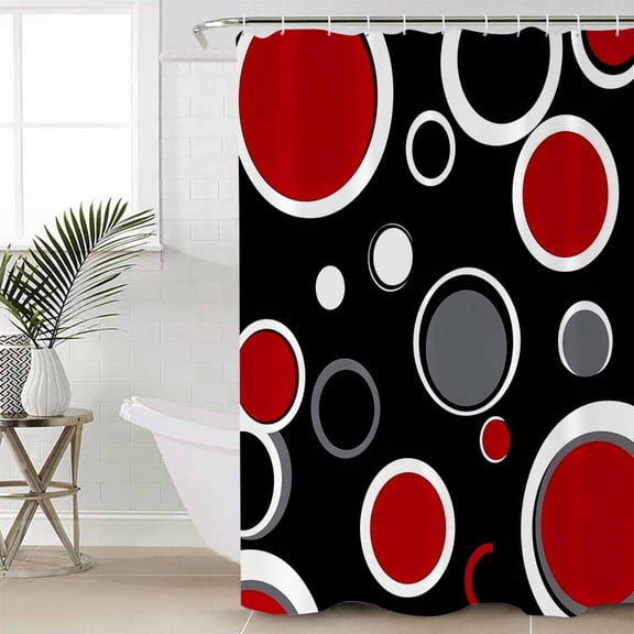 Shower Curtain, Abstract Red Black Circle Waterproof Shower Curtain Set with Hooks for Bathroom Showers,Stalls and Bathtubs,60x72In Color Block on Black