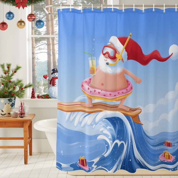 Shower Curtain, Abstract Santa Claus on Oceans Waterproof Shower Curtain Set with Hooks for Bathroom Showers,Stalls and Bathtubs,36x78In Surfing Surfboard