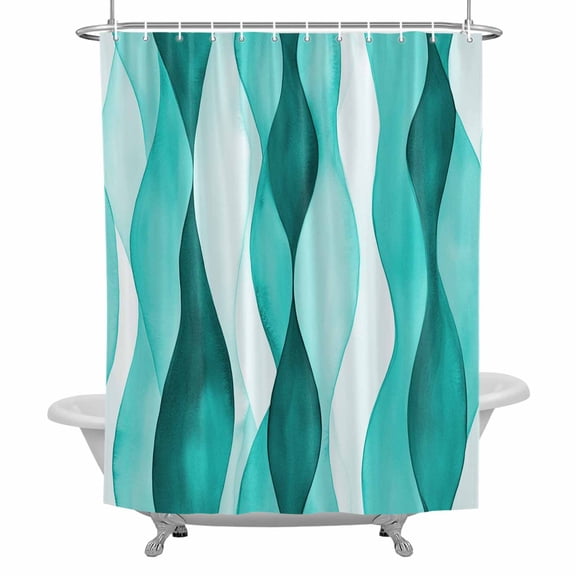 Shower Curtain, Abstract Wave Pattern Texture Waterproof Fabric Bathroom Shower Curtains Set with Hooks,72 X 72 Inch Long, Turquoise Teal