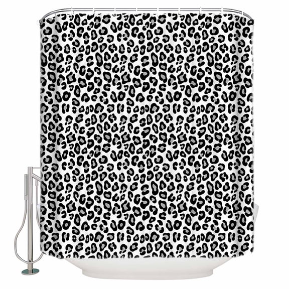 Shower Curtain, Abstract White Black Leopard Waterproof Shower Curtain Set with Hooks for Bathroom Showers,Stalls and Bathtubs,36x72In Animal Skin Print