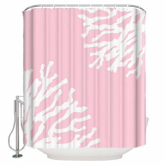 Shower Curtain, Abstract White Coral on Pink Waterproof Shower Curtain Set with Hooks for Bathroom Showers,Stalls and Bathtubs,36x72In Summer Marine Life