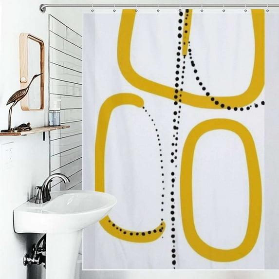 Shower Curtain Abstract Yellow Black Dotted Art Bath Curtain Polyester Fabric Bathroom Ration With Hooks