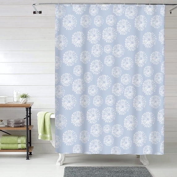 Shower Curtain, Abstract white flower Waterproof Fabric Plastic Shower Curtain, Drying Fast Bathroom Curtain with 9 Buttonholes, Ruffle Shower Curtain 60x72in