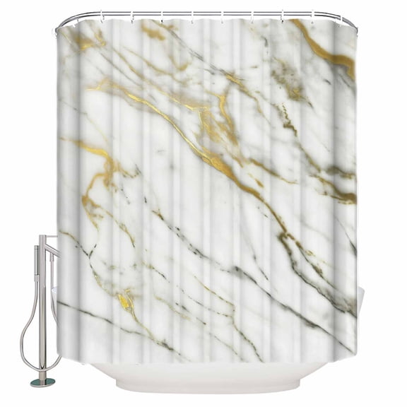 Shower Curtain, Abstraction Marble Marble Texture Waterproof Shower Curtain Set with Hooks for Bathroom Showers,Stalls and Bathtubs,72x72In Gold Gray Line