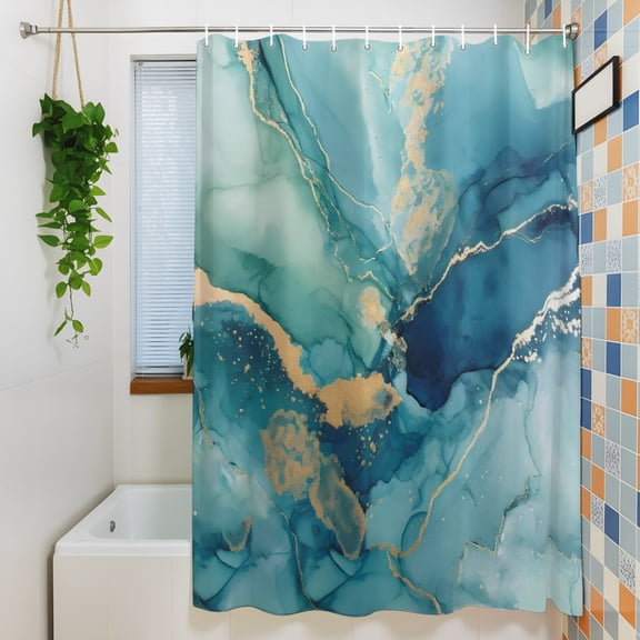 Shower Curtain, Abstracts Turquoise Marble Stripe Waterproof Polyester Fabric Bath Curtain with Hooks for Bathroom Bathtub Stalls, Farm Stone Texture 36x72IN