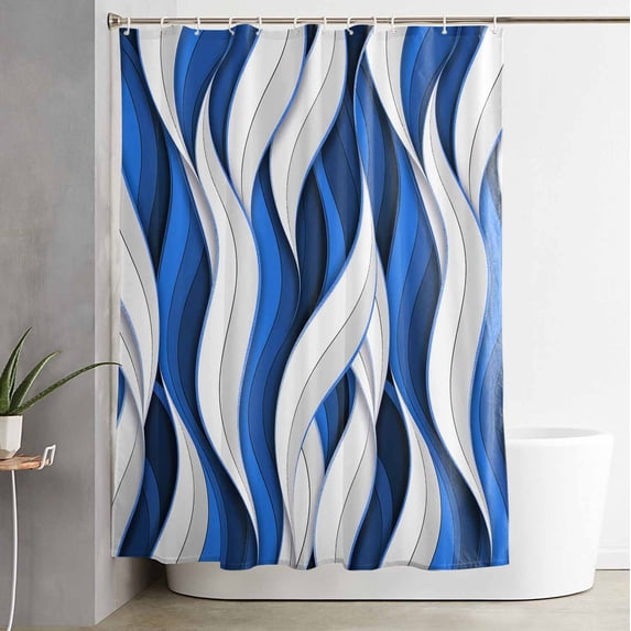 Shower Curtain, Abstracts Twists Lines Waterproof Shower Curtain Set with Hooks for Bathroom Showers,Stalls and Bathtubs,60x72In Blue White Gradients Striped