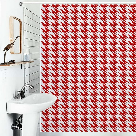 Shower Curtain Aesthetic Raspberry Red And White Ripple Bath Curtain Polyester Fabric Bathroom Ration With Hooks