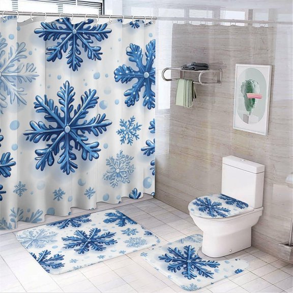 Shower Curtain Aesthetic, Snowflake Winter Pattern Printed on Bathroom Decor and Accessories, Great for Master Bath Beach House Modern Home, 72 x 72 inches