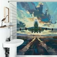 thumbnail image 1 of Shower Curtain Airplane Takeoff Bath Curtain Polyester Fabric Bathroom Ration With Hooks, 1 of 4