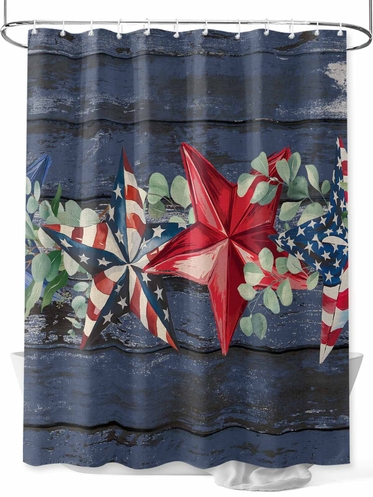 Shower Curtain, American Flag Stars Independence Day Wood Grain ...