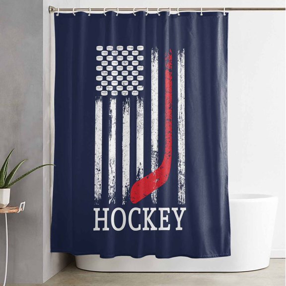 Shower Curtain, American Ice Hockey Sports Waterproof Shower Curtain Set with Hooks for Bathroom Showers,Stalls and Bathtubs,60x72In Stripes USA Flag