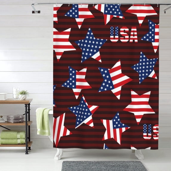 Shower Curtain, American Stars Waterproof Fabric Plastic Shower Curtain, Drying Fast Bathroom Curtain with 9 Buttonholes, Ruffle Shower Curtain 60x72in