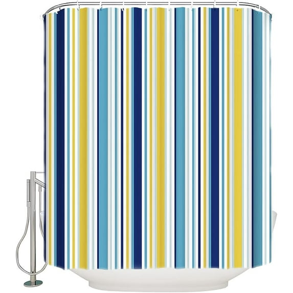 Shower Curtain, Aqua Navy Blue And Yellow Colorful Texture Washable Shower Curtain With Hooks Bath Decor Fabric Shower Curtains For Bathroom, Hotel, Stalls, Bathtubs 60"W x 72"L
