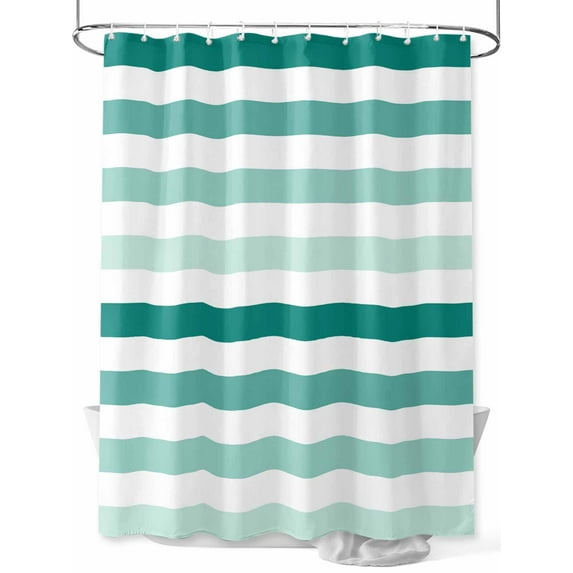 Shower Curtain Aqua Stripes Bathroom Curtains with Hooks, Waterproof Fabric Green White Classic Striped Bath Shower Curtains Set for Bathroom Bathtubs Decor 72x72 Inch