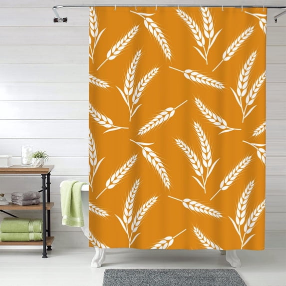 Shower Curtain, Autumn Orange Wheat Waterproof Fabric Plastic Shower Curtain, Drying Fast Bathroom Curtain with 9 Buttonholes, Ruffle Shower Curtain 60x72in