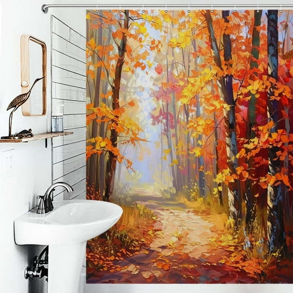 Shower Curtain Autumn Red Maple Forest Bathroom Waterproof Polyester Home Ration Curtain With Hook