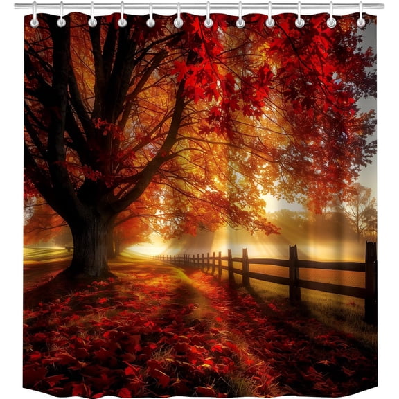 Shower Curtain Autumn Red Maple Tree Golden Sunrise Fall Nature Scenery Waterproof Bath Curtain for Bathroom Home Decor