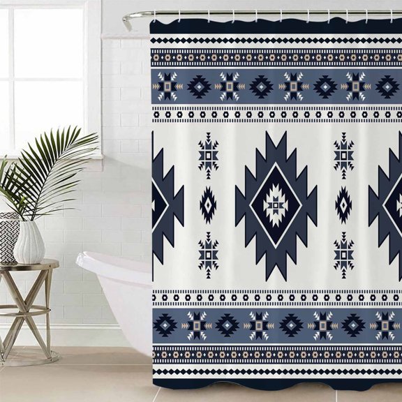 Shower Curtain, Aztec Dark Blue Bohemian Pattern Waterproof Shower Curtain Set with Hooks for Bathroom Showers,Stalls and Bathtubs,60x72In Southwest Ethnic Style