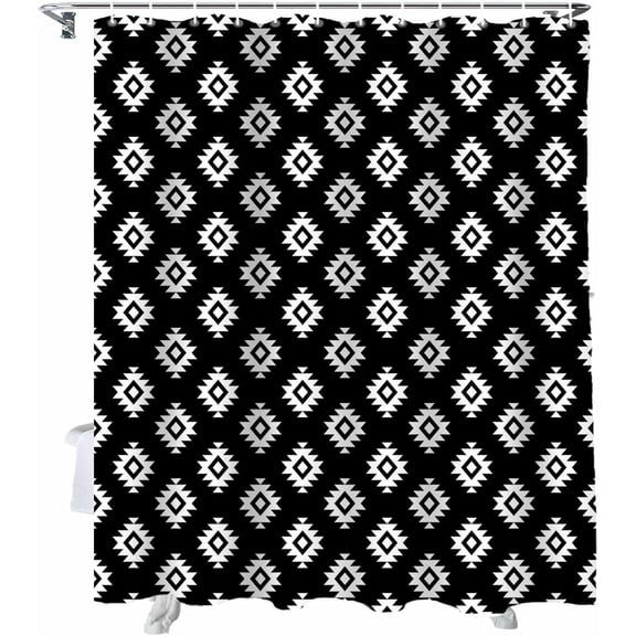 Shower Curtain Aztec Print Shower Curtains for Bathroom Decor Abstract Geometric Black Shower Curtain Sets with Hooks Waterproof Fabric Bath Curtain Small Stall 36" X 72"