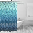 thumbnail image 1 of Shower Curtain Backdrop Ocean Blue Teal Mermaid Fish Scales Geometric Rhombus Bathroom Home Decor Set Fabric Bridal Polyester Washable Waterproof 12 Hooks for Women 72x72 Inch, 1 of 5