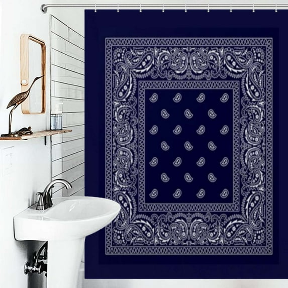 Shower Curtain Bandana Blue Polyester Waterproof Home Ration Curtain With Hook