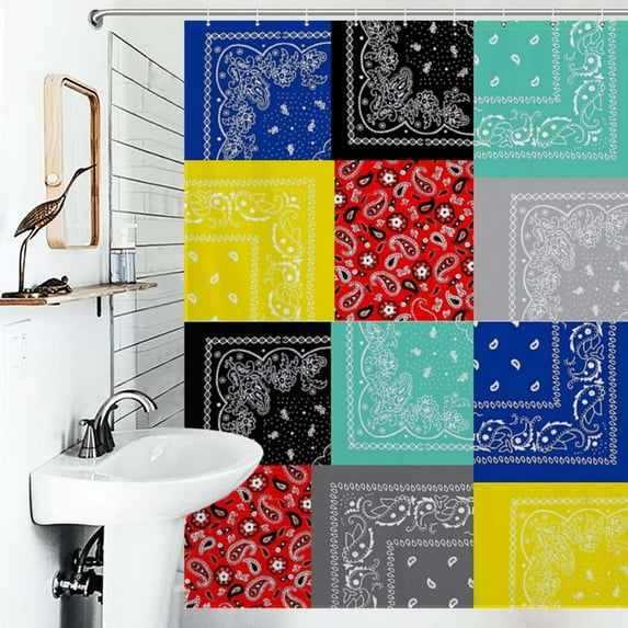 Shower Curtain Bandana Paisley Patchwork Pattern Bathroom Waterproof Polyester Home Ration Curtain With Hook