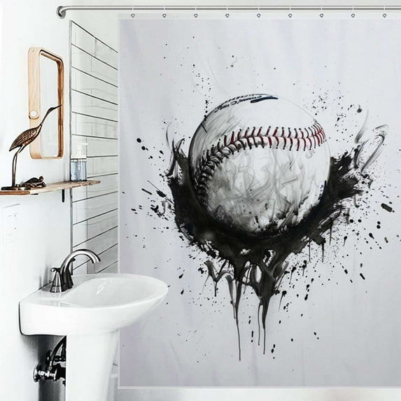 Shower Curtain Baseball Paint Explosion Polyester Waterproof Home Ration Curtain With Hook