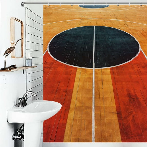 Shower Curtain Basketball Court Art Bath Curtain Polyester Fabric Bathroom Ration With Hooks