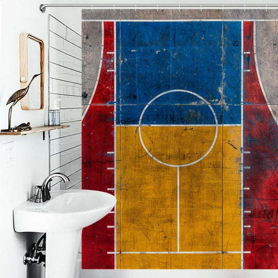 Shower Curtain Basketball Court Art Polyester Waterproof Home Ration Curtain With Hook