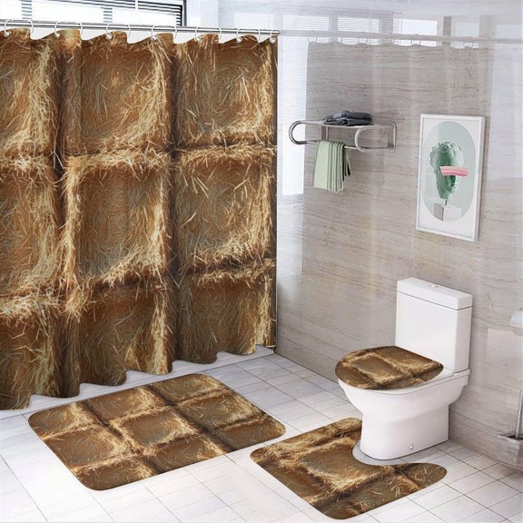 Shower Curtain and Bath Mat Set, Glittering Stars Pattern Printed on Cute Shower Curtain Sets with Rugs, Great for Master Bath Beach House Modern Home, 72 x 72 inches