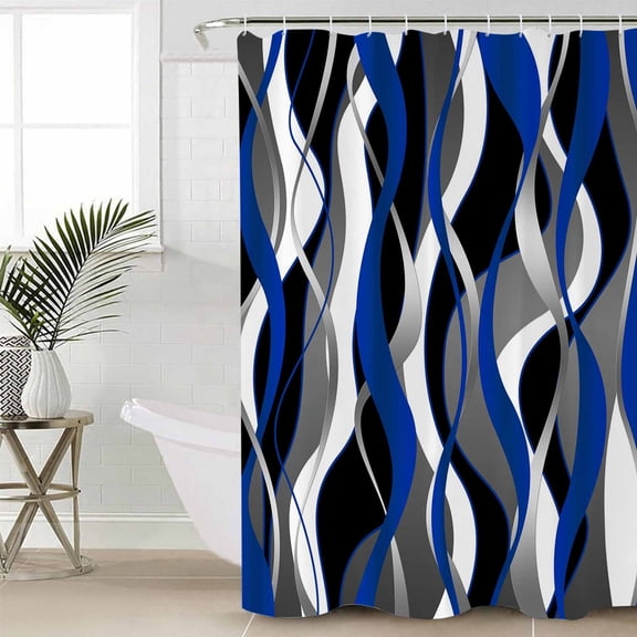 Shower Curtain for Bathroom Abstract Blue White Grey LinenWaterproof Bath Curtains Shower Curtains with Hooks,Modern Gradient ColorBathroom Curtain Privacy Drapes for Bathtubs Toilet 36x72in