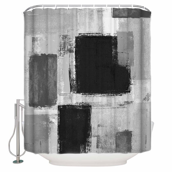 Shower Curtain for Bathroom Abstract Color Block PaintWaterproof Bath Curtains Shower Curtains with Hooks,Black Gray PatchworkBathroom Curtain Privacy Drapes for Bathtubs Toilet 72x72in