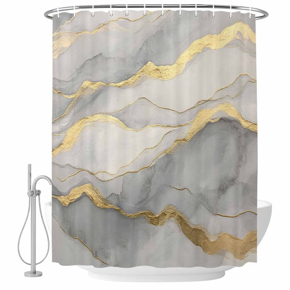 Shower Curtain for Bathroom Abstract Gold Lines Marble Texture Waterproof Bath Curtains Shower Curtains with Hooks,Grey Stone Art Bathroom Curtain Privacy Drapes for Bathtubs Toilet 36x72in