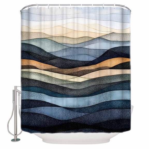 Shower Curtain for Bathroom Abstract Gradient Water RipplesWaterproof Bath Curtains Shower Curtains with Hooks,Ocean Waves StripeBathroom Curtain Privacy Drapes for Bathtubs Toilet 72x72in