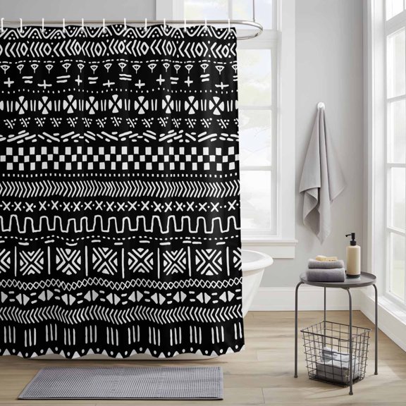 Shower Curtain for Bathroom Africa Traditional Ethnicity Pattern Waterproof Bath Curtains Shower Curtains with Hooks,Abstract Geometric Art Bathroom Curtain Privacy Drapes for Bathtubs Toilet 36x72in