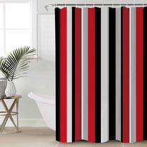 Shower Curtain for Bathroom Black Red Grey Vertical StripesWaterproof Bath Curtains Shower Curtains with Hooks,Classic StripedBathroom Curtain Privacy Drapes for Bathtubs Toilet 36x72in