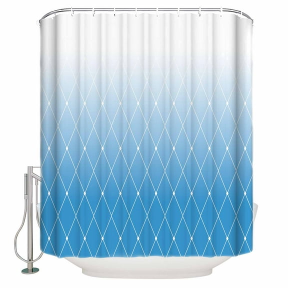 Shower Curtain for Bathroom Blue Gradient Diamond GeometricWaterproof Bath Curtains Shower Curtains with Hooks,White LineBathroom Curtain Privacy Drapes for Bathtubs Toilet 72x72in