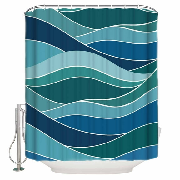 Shower Curtain for Bathroom Blue Gradient Ripple WaveWaterproof Bath Curtains Shower Curtains with Hooks,Abstract GeometricBathroom Curtain Privacy Drapes for Bathtubs Toilet 72x72in
