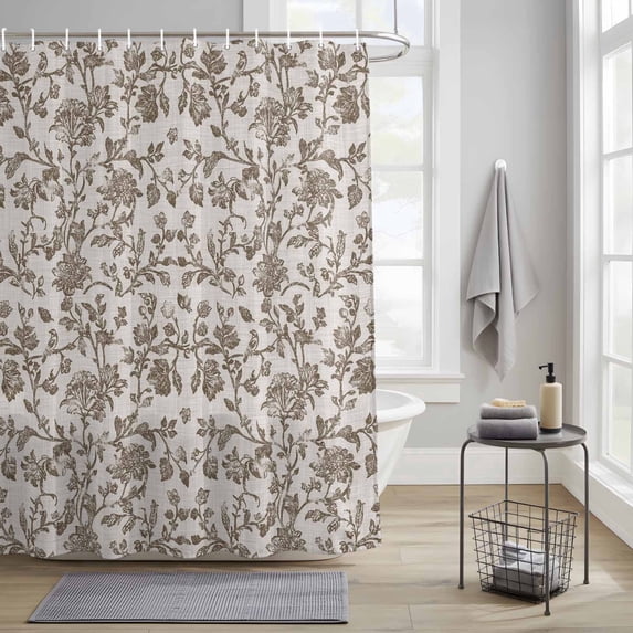 Bedliving Shower Curtain for Bathroom with 12 Hooks Waterproof Fabric, Brown Floral, 72" x 72"